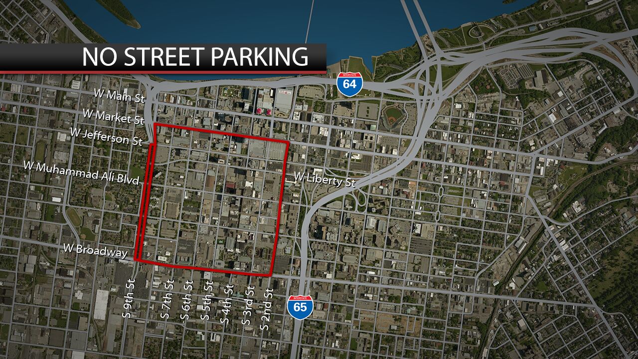MAP: Area where no street parking allowed in downtown Louisville on Sept. 22, 2020